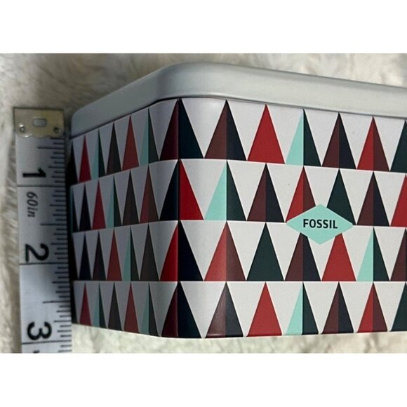 LOT of 2 Christmas Holiday Fossil Watch Holder ONLY Metal Tin Box Cases 2.75" - Picture 9 of 16